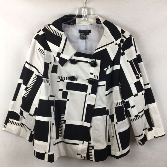Sandro Black & White Graphic Print Button Up Pea Coat L NEW - Picture 4 of 10